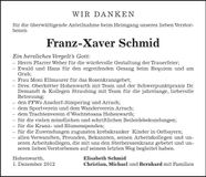 Traueranzeige Franz-Xaver Schmid