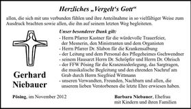Traueranzeige Gerhard Niebauer