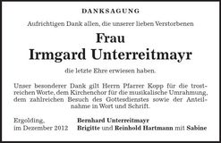 Traueranzeige Irmgard Unterreitmayr
