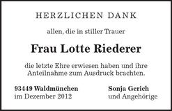 Traueranzeige Riederer Lotte