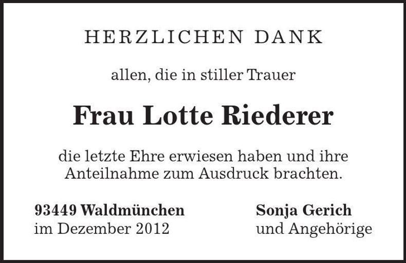 Traueranzeige Riederer Lotte