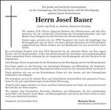 Traueranzeige Josef Bauer