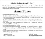 Traueranzeige Anna Ebner