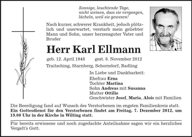 Traueranzeige Karl Ellmann