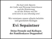 Traueranzeige Evi Sepaintner