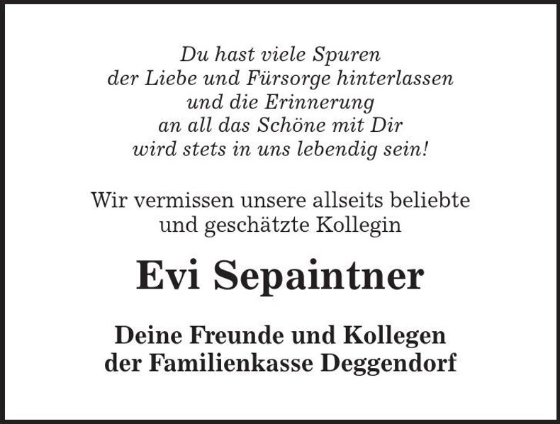 Traueranzeige Evi Sepaintner