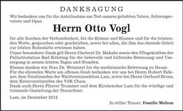 Traueranzeige Otto Vogl