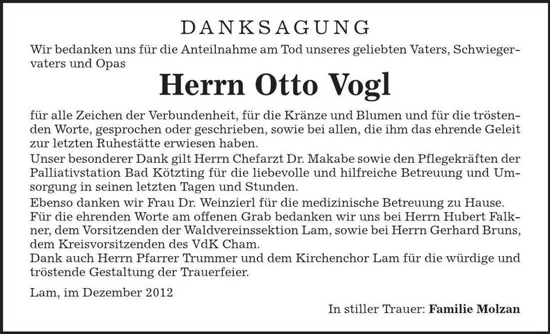 Traueranzeige Otto Vogl