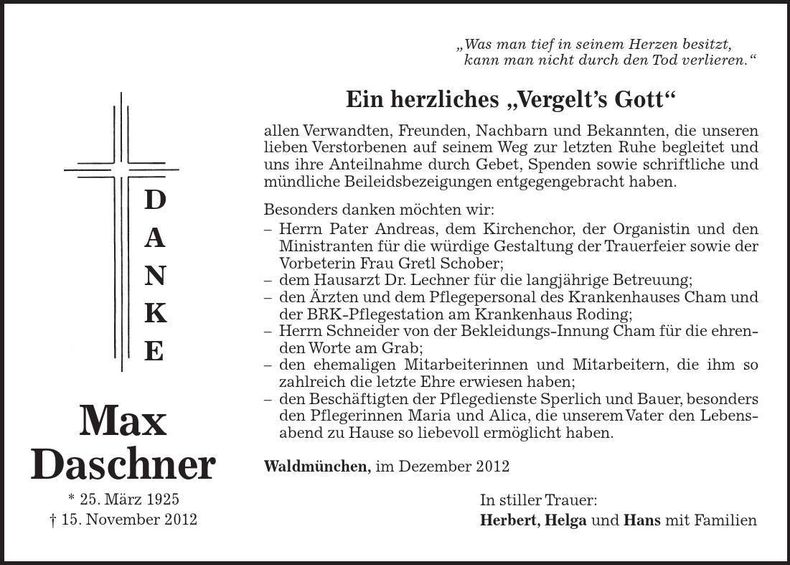 Traueranzeige Max Daschner