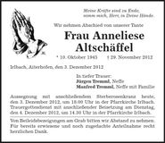 Traueranzeige Anneliese Altschäffel