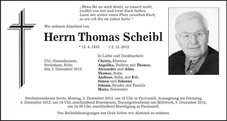 Traueranzeige Thomas Scheibl