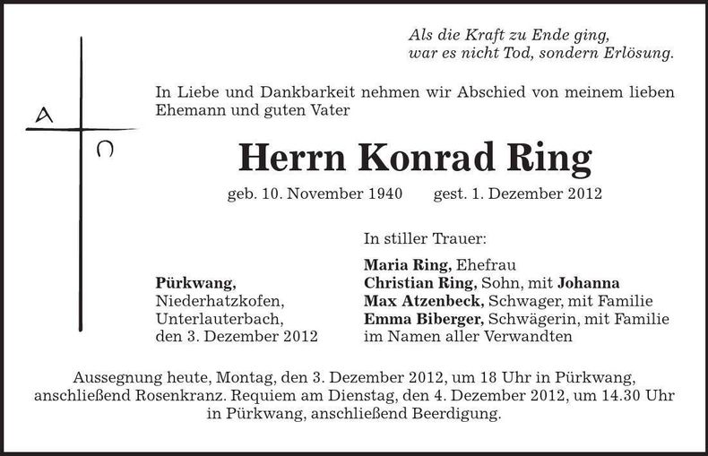 Traueranzeige Konrad Ring