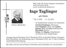 Traueranzeige Inge Taglinger
