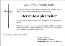 Traueranzeige Joseph Preiter