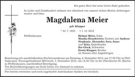 Traueranzeige Magdalena Meier