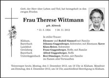 Traueranzeige Therese Wittmann