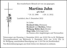 Traueranzeige Martina Jahn
