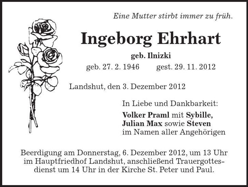 Traueranzeige Ingeborg Ehrhart