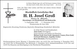 Traueranzeige Josef Groß