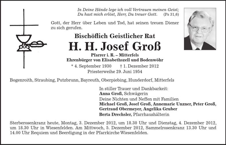 Traueranzeige Josef Groß
