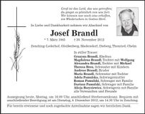 Traueranzeige Josef Brandl