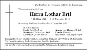 Traueranzeige Lothar Ertl