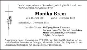 Traueranzeige Monika Brem