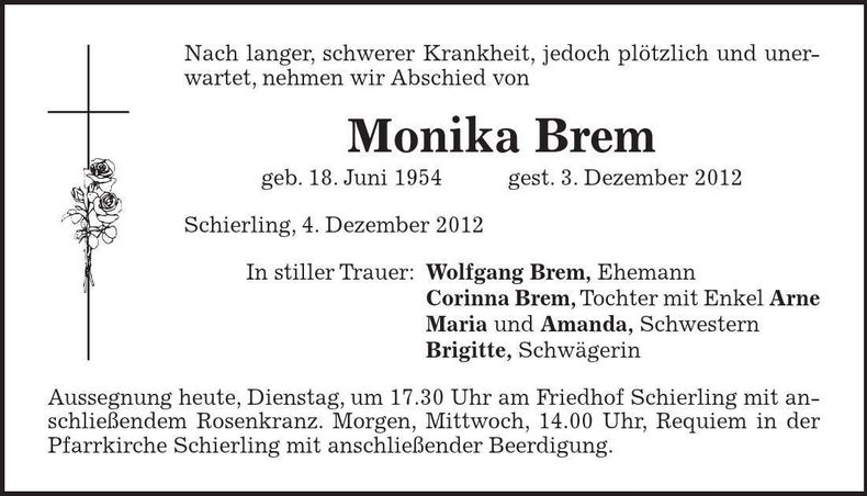 Traueranzeige Monika Brem