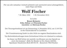 Traueranzeige Wolf Fischer
