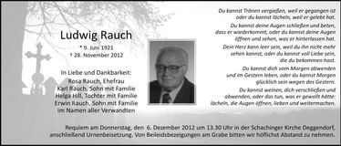 Traueranzeige Rauch Ludwig