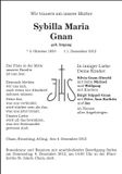 Traueranzeige Sybilla Gnan
