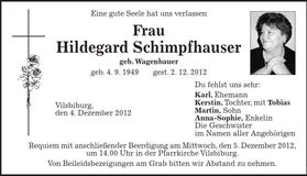 Traueranzeige Hildegard Schimpfhauser