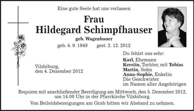 Traueranzeige Hildegard Schimpfhauser