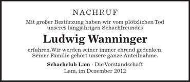 Traueranzeige Ludwig Wanninger