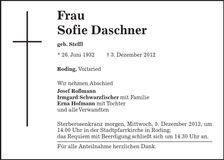 Traueranzeige Sofie Daschner