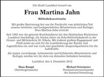 Traueranzeige Martina Jahn