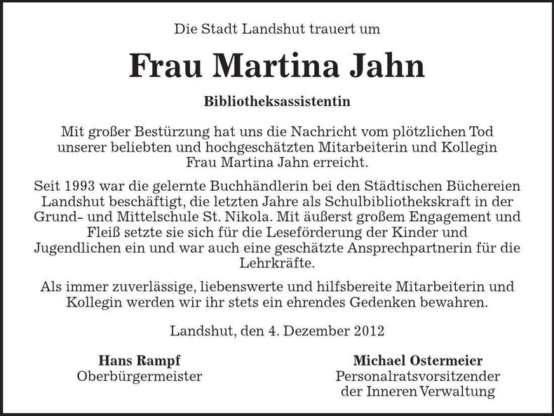 Traueranzeige Martina Jahn