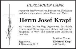 Traueranzeige Josef Krapf