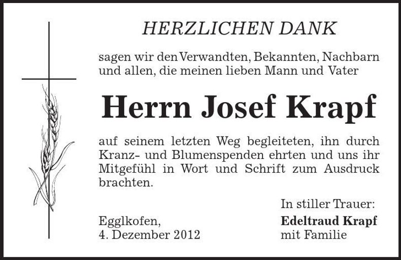 Traueranzeige Josef Krapf