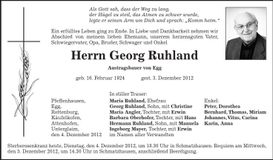 Traueranzeige Georg Ruhland