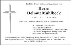 Traueranzeige Helmut Mühlböck