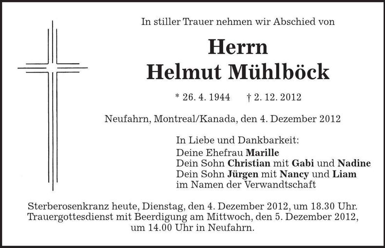 Traueranzeige Helmut Mühlböck