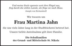 Traueranzeige Martina Jahn