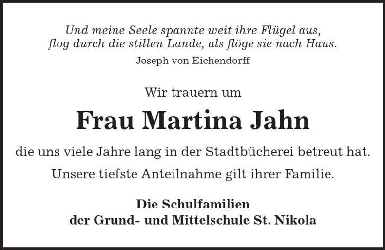 Traueranzeige Martina Jahn