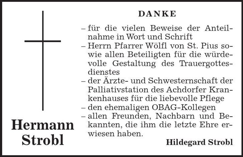 Traueranzeige Hermann Strobl