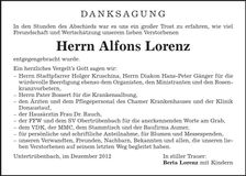 Traueranzeige Alfons Lorenz