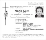 Traueranzeige Maria Kuen