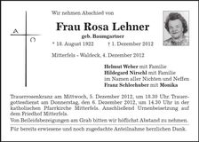 Traueranzeige Rosa Lehner