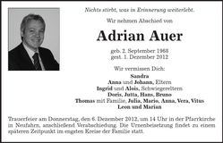Traueranzeige Adrian Auer