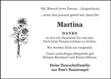 Traueranzeige Martina Jahn